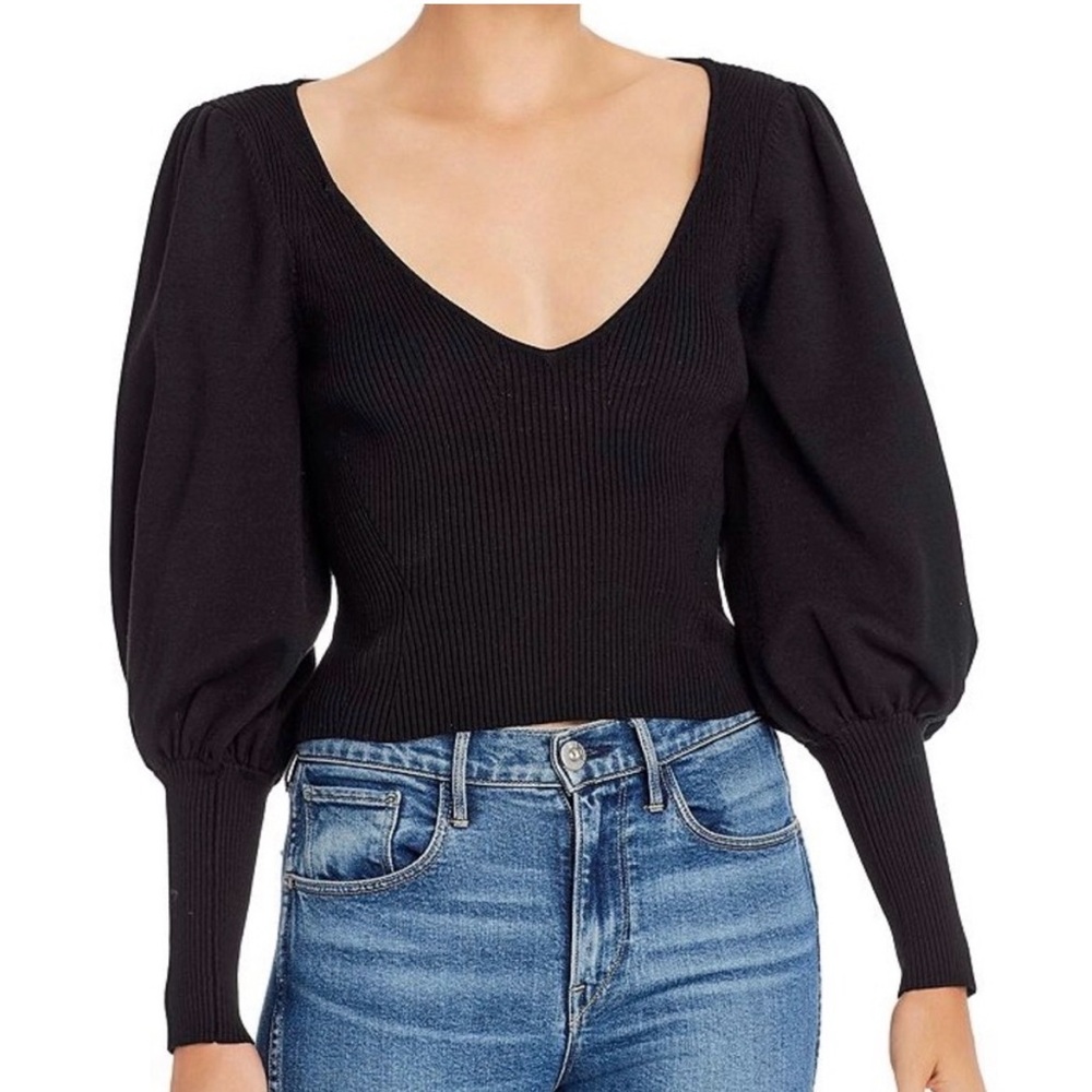 Ronny Kobo Ribbed Puff Sleeve Sweater